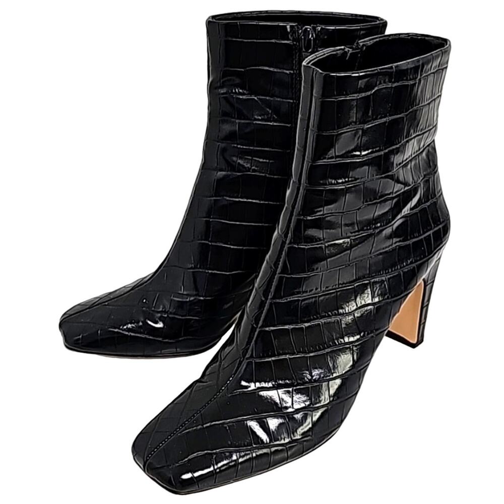 BCBGeneration Ransi Croc Pattern Boots Booties Black Zip Closure Women Size 8